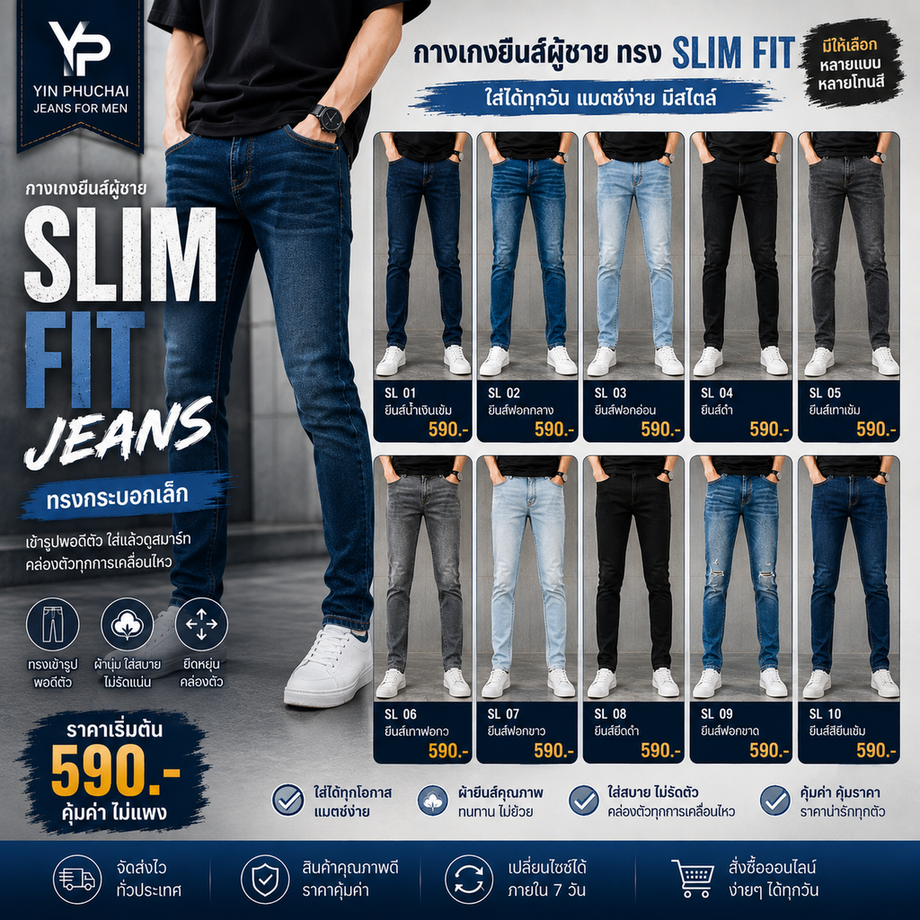 กางเกงยีนส์ Slim Fit (ทรงกระบอกเล็ก)