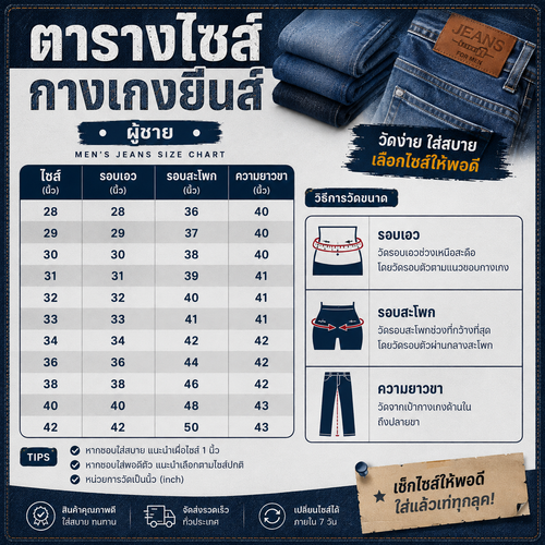 กางเกงยีนส์ Slim Fit (ทรงกระบอกเล็ก)